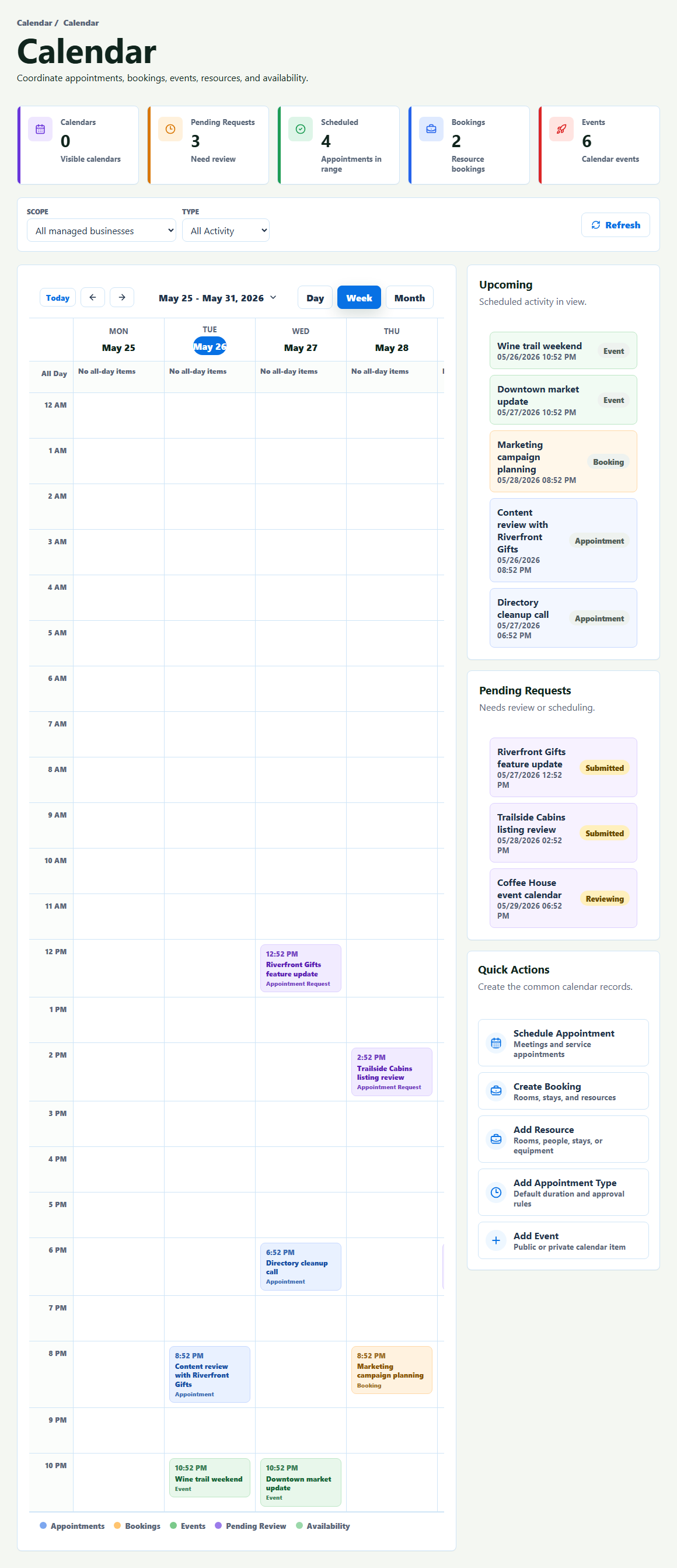 Missouri River Valley LOOP calendar overview admin screenshot