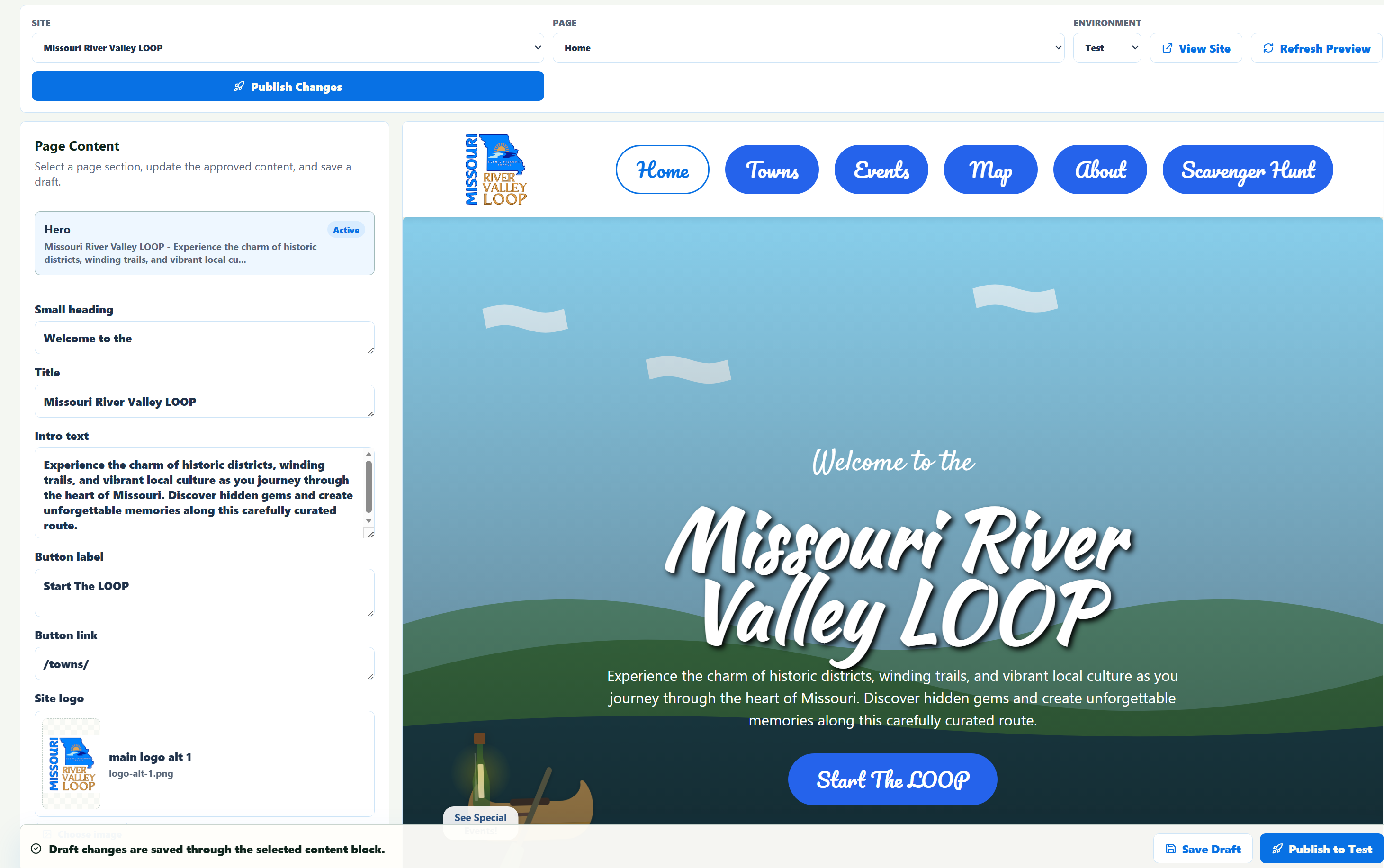 Missouri River Valley LOOP site editor screenshot